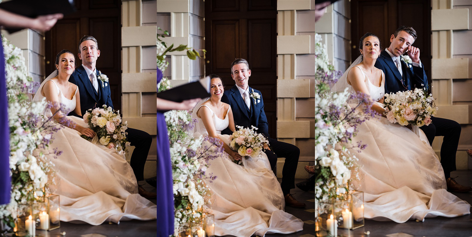 Kelsey and Edward listen to their story during their Celebrant ceremony at Davenport House