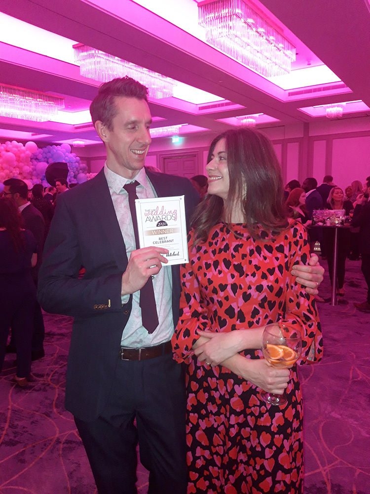 Laura Gimson and her husband attending the UK Wedding Awards in London after winning Best Celebrant
