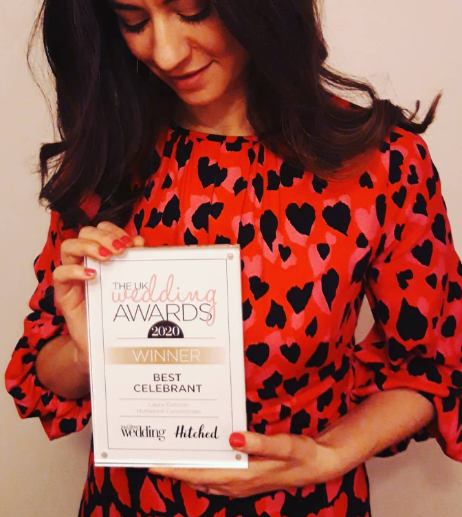 Laura G at the UK Wedding Awards after winning the Best Celebrant award in 2020